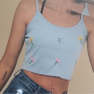 Blue flower crop tank top